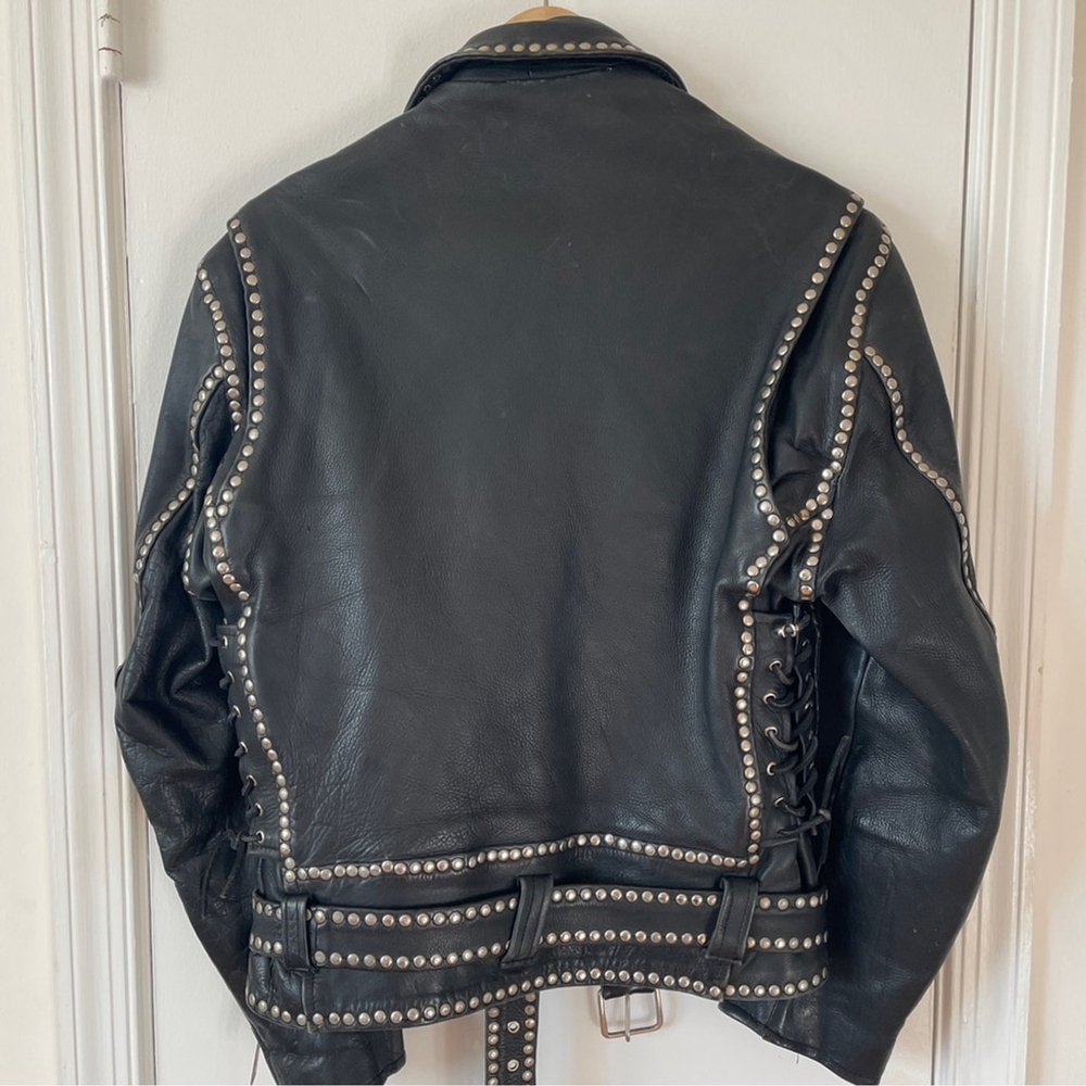 Vintage Nice London Studded black leather motorcycle jacket moto coat M - Picture 11 of 15